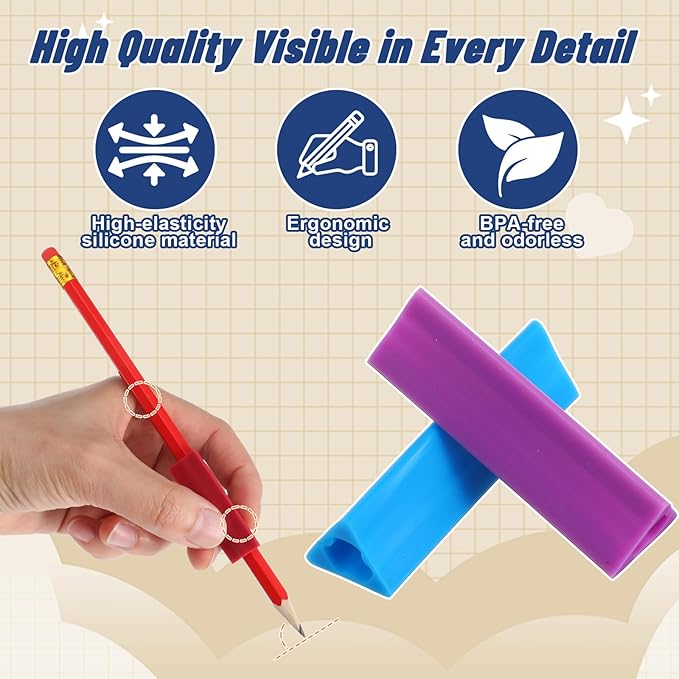 Sibba Triangle Pen Grips 6 PCS Ergonomic Pens Grips for Kids Handwriting Pen Writing Aid Grip Posture Correction Tool Writing Aids for Kids Adults Assorted Colors for Right Left Handed Users