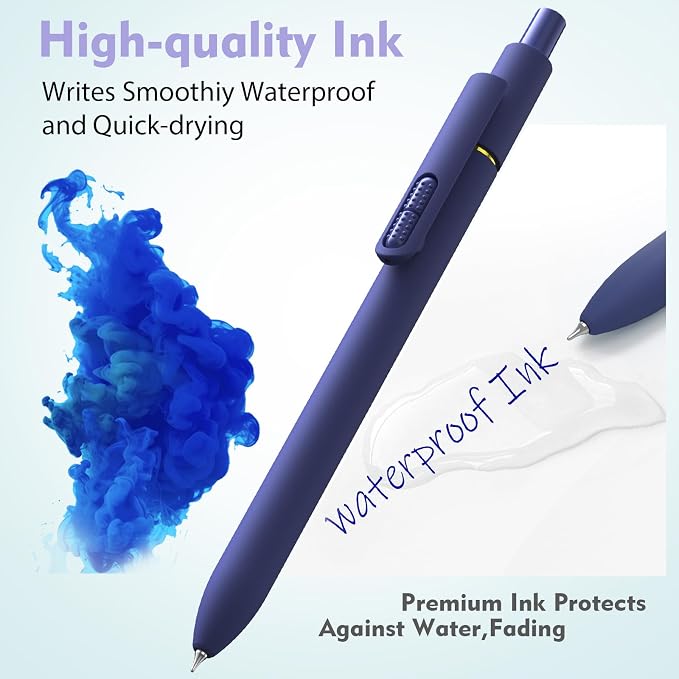 Hiacry 8 Pcs Gel Pens - 0.7mm Fine Point Quick-Dry Blue Ink Fidget Pens | Smooth Writing Pens, No Bleed, No Smear, Note Taking Journaling, School Office Supplies for Men & Women (Vintage 8Pcs)