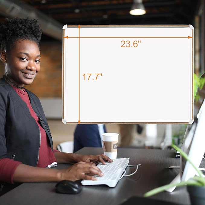 Large Magnetic White Board for Wall,Aluminum & Cork Strip Frame Whiteboard for Office,Presentation Dry Erase Board Wall Mount,Large Whiteboard for School Classroom Huge Whiteboards (24" W x 18" H)