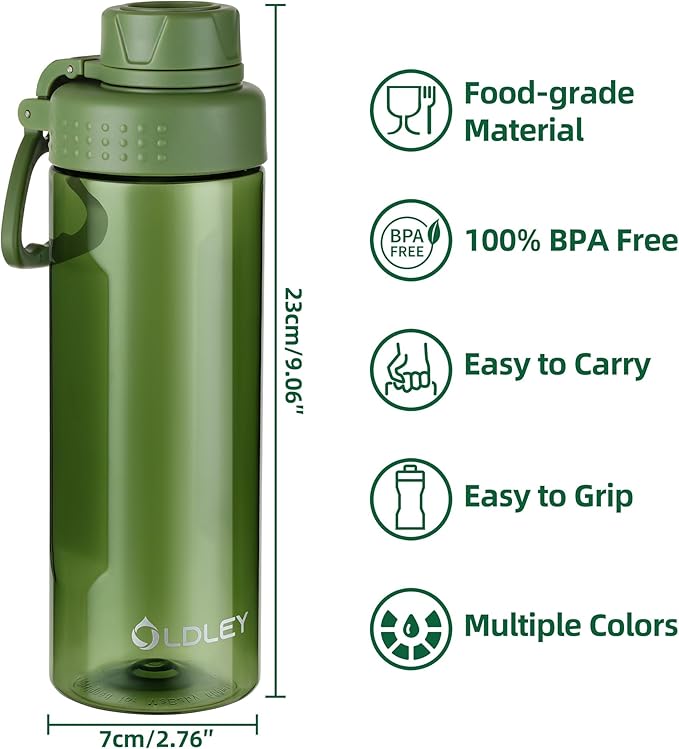 OLDLEY Water Bottles 20oz BPA Free Tritan Water Bottle with Carry Handle and Spout Lid, Leakproof Kids Water Bottle for Home,Travel, School, Outdoors, Olive Green
