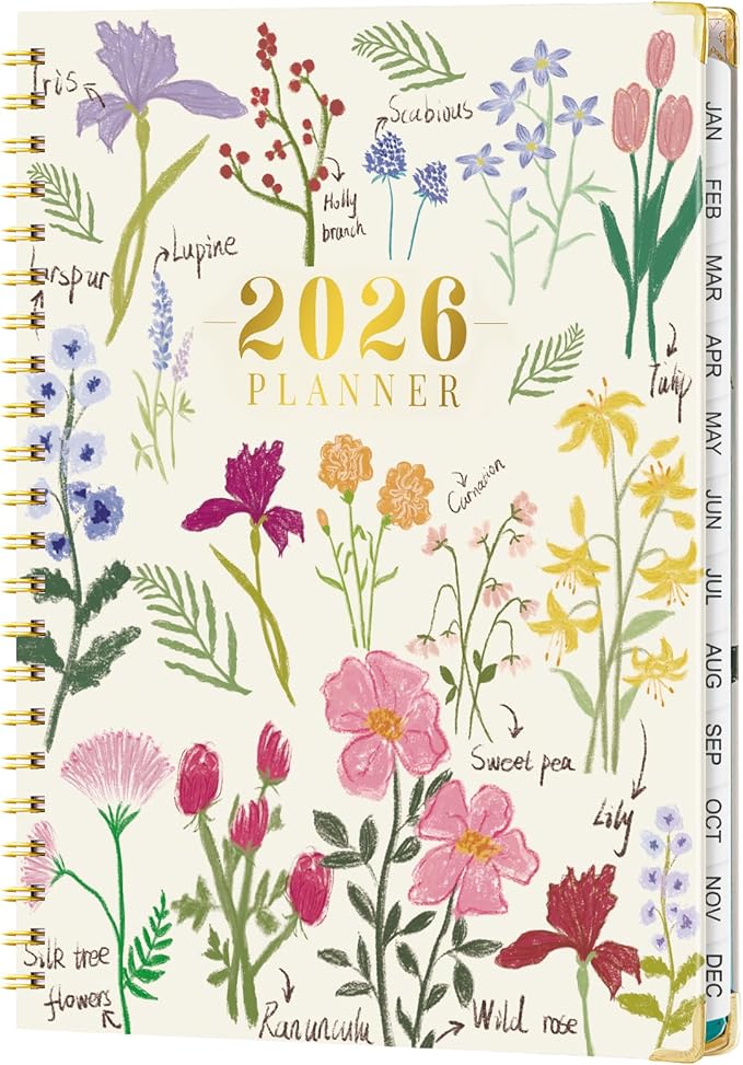 VinTS 2026 Planner, 8.5x5.8 Weekly Monthly Dated Planner, Jan-Dec.2026 Flower Hardcover Planner Agenda Organizers with pocket for Women Office Home