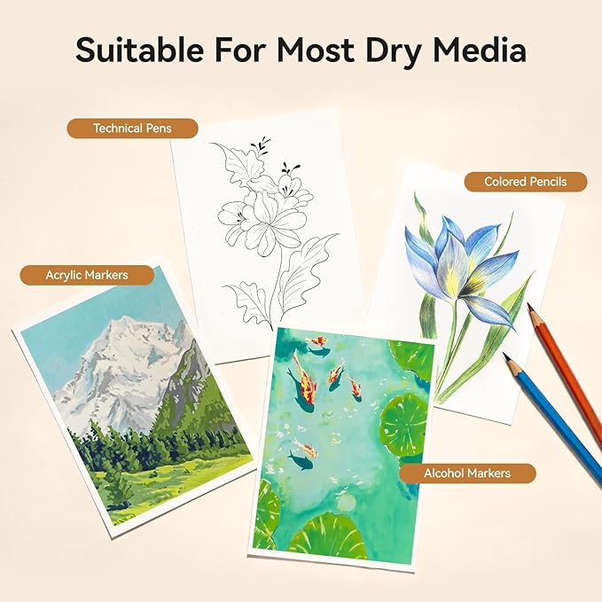 Arrtx Premium A5 Sketchbook, 96 Pages 230 GSM 50% Cotton Acid-Free Paper | Hardcover Art Sketch Book | 8.3 x 5.9 Inch Thick Drawing Pad for Watercolor, Ink, Pencil