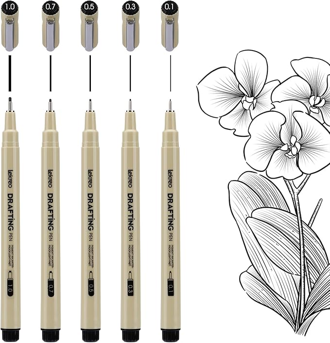 5-Piece Fineliner Pen, Assorted Point Sizes 0.1 to 1mm Ultra Fine Tips Pens, for Art, Writing & Bullet Journaling - Assorted 5 Point Sizes (5 Point Sizes)