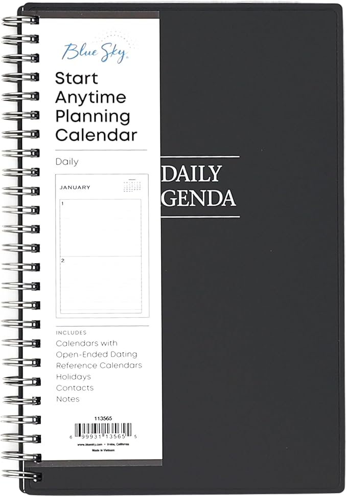 Blue Sky Undated Daily Planner, Flexible Cover, Twin-Wire Binding, 5.5" x 8.5", Passages