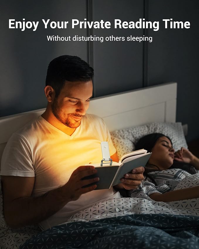 DEWENWILS Book Reading Light, Amber Warm Clip On LED with 3 Adjustable Brightness for Eye Protection, Rechargeable USB, Perfect for Bookworms, Kids (White)
