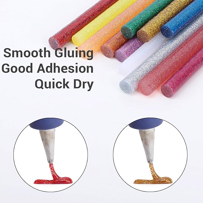 ENPOINT Color Glitter Hot Glue Sticks, 8" Long x 0.27" Dia Hot Melt Glue Sticks Mini Size, Craft Adhesive Waxing Sticks Bulk for Cards, Sealing, Holiday Decoration, Art, DIY, 36 Pack