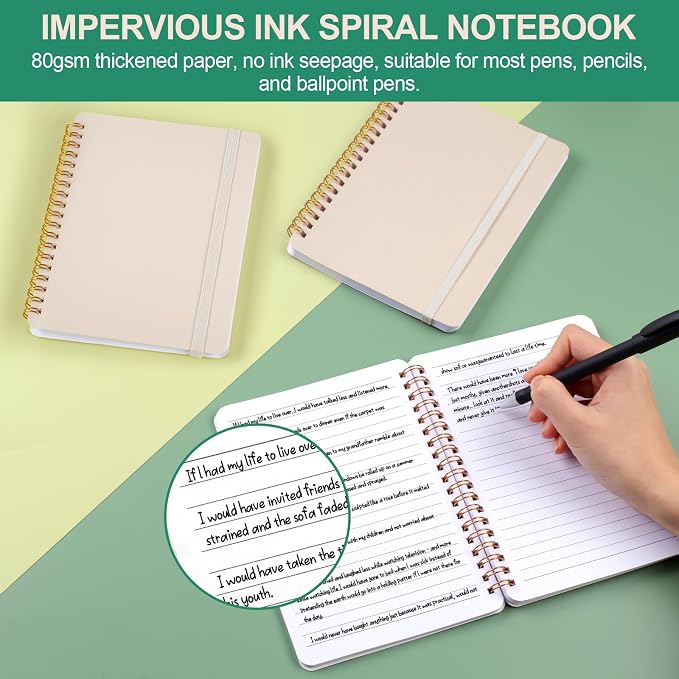 Utron 3 PCS Small Spiral Notebook 5x7, Notebooks for Note Taking, Beige Spiral Journal Notebook, Work Notebook Small Notebooks 5x7 with Strap, Cute Notebooks for Women 70 Sheets/Note Books (Pack of 2)