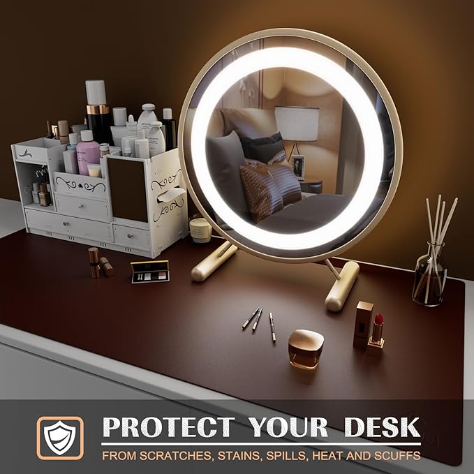 K KNODEL Small Office Leather Desk Mat, Mouse and Keyboard Pad, Computer and Laptop Mat, Desktop Protector and Cover, Writing Pad and Blotter (23.6"x13.8", Dark Brown)