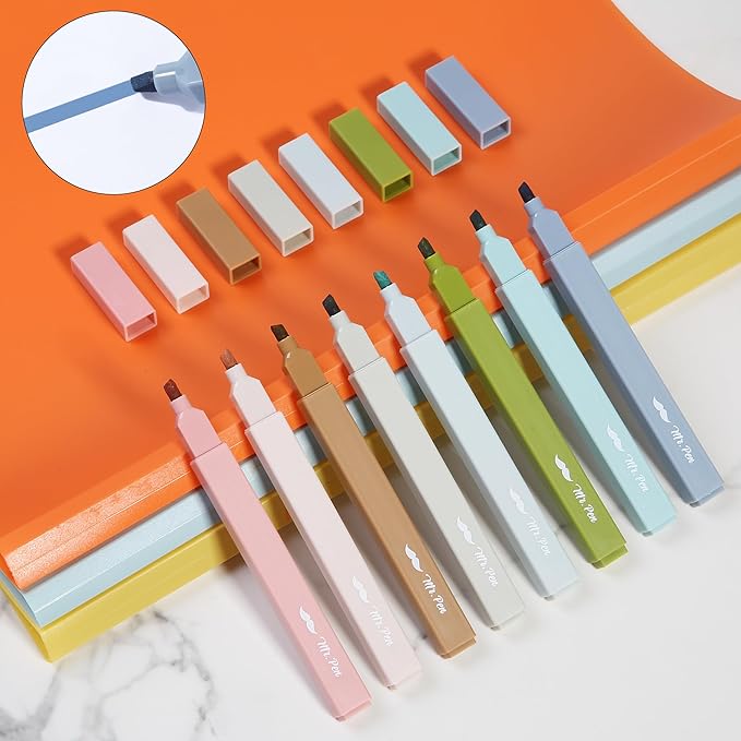 Mr. Pen- Aesthetic Highlighters No Bleed, 8 Pack, Natural Earth, Chisel Tip, Cute Highlighters Assorted Colors for Journaling, Highlighting, Underlining, Fast Dry, Back to School Supplies