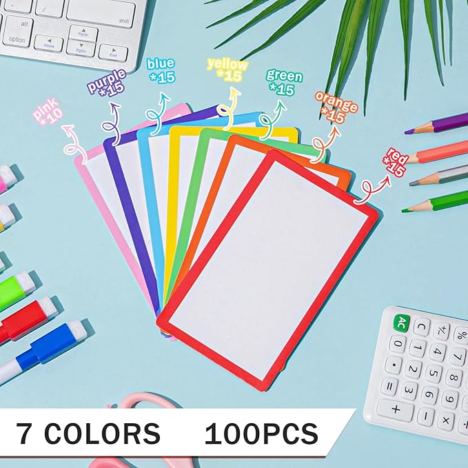 Harloon 100 Pcs Dry Erase Index Cards 3 x 5 Inch Laminated Reusable Dry Erase Note Cards Sheets for Office Home Housework to Do Lis(Multicolored)
