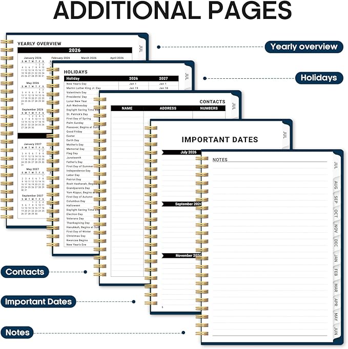 Planner 2026-2027, 6.3" x 8.5" Weekly and Monthly Academic Year Planner Calendar, July 2026 - June 2027, Hardcover Large School Planning Agenda With Tabs, Perfect for School & Office Supplies, A5, Navy Blue