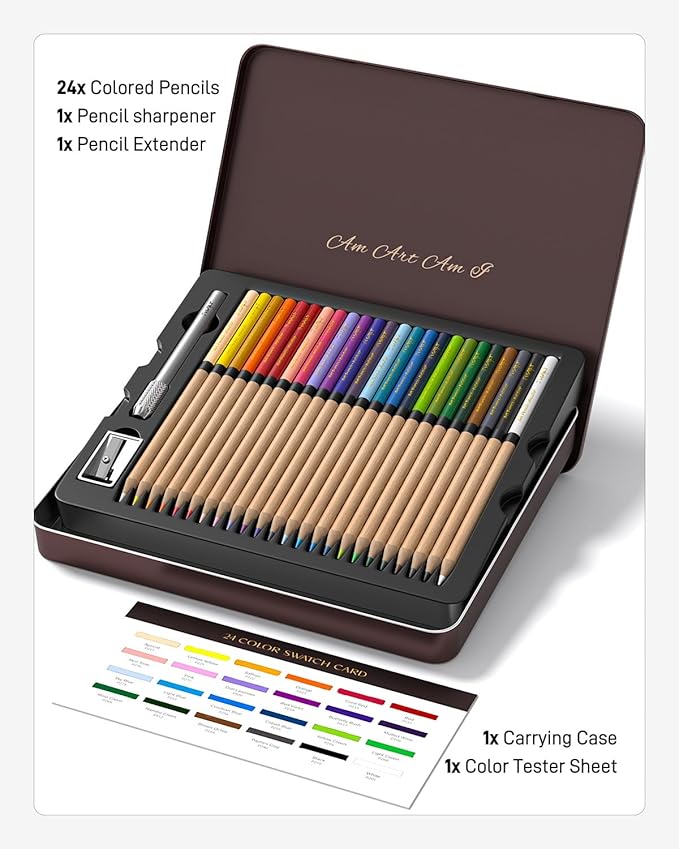 JusArt 24 Oil-Based Colored Pencils – Soft Core, Durable, Vibrant & Ultra-Smooth. Ideal for Adult Coloring, Portrait, Sketching, Landscape. Professional Drawing Pencils for Artists, Adults & Beginners