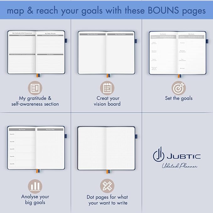Planner for 2026-2027, Undated Planner Weekly and Monthly Appointment Book for Time Management Productivity Planners with Stickers (Dark Blue)