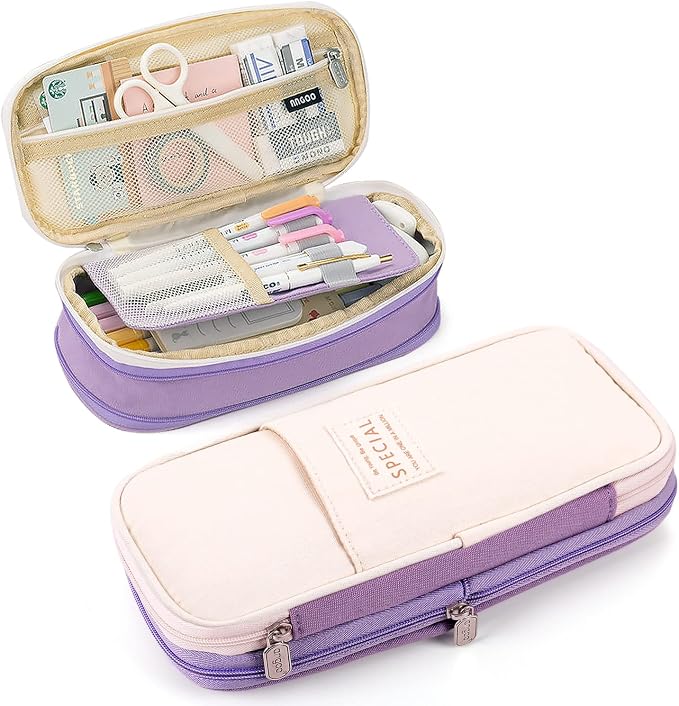 Large Capacity Pencil Case, Expandable Stationery Bag with Zipper compartments, Aesthetic Pencil Case Pouch for Office College School Students Teen Girls Boys