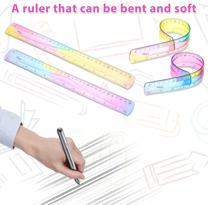 2 Pieces Flexible Ruler, Mabor 12inch Plastic Ruler Shatterproof Straight Edge Ruler Soft Bendable Ruler for School Classroom Office Kids & Adults