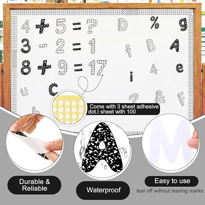 221 Pcs Composition Notebook Bulletin Board Letters, Round Alphabet Number Punctuation Symbol Combo Letter Cutouts, Black and White Classroom Decor for Summer School Chalkboard Poster Wall
