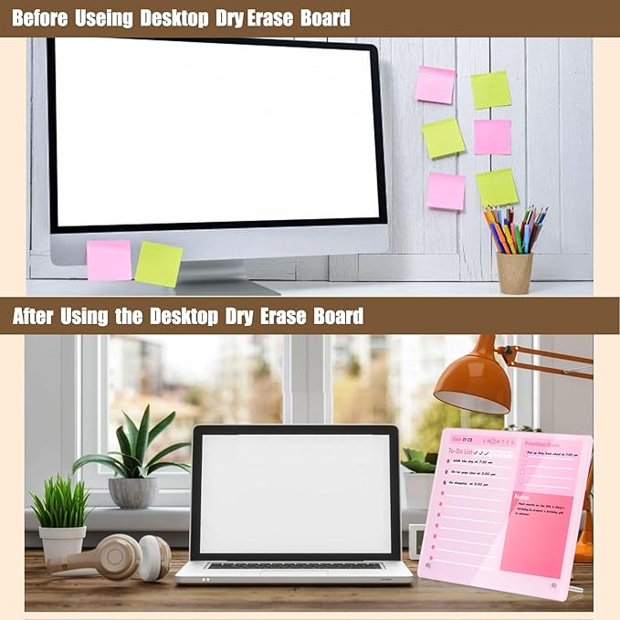 Desktop Thickened Acrylic Dry Erase Board to do List Planner Board,15.7"x11.8",Tabletop Whiteboard with Stand,Pink Office Supplie,Pink Dry Erase White Board for Office/Home/School