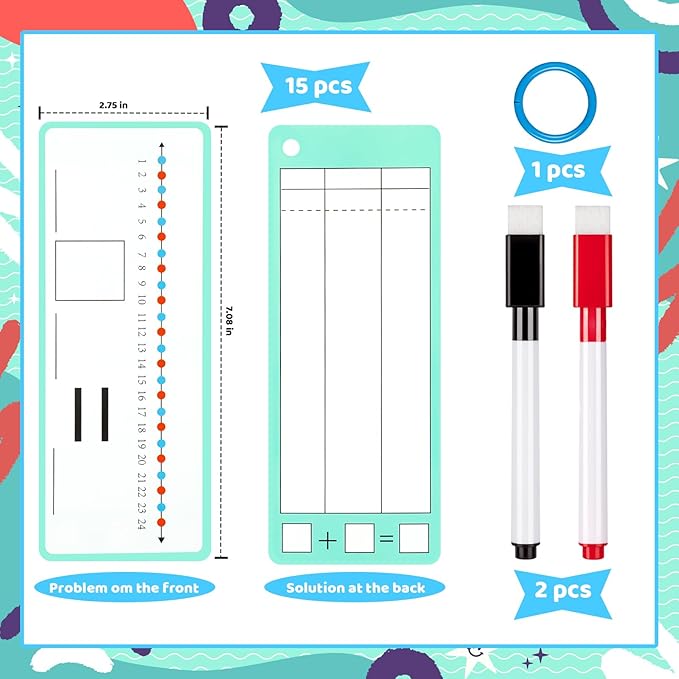 15Pcs Addition Flash Cards, Addition Chart 1-12 with 2 Dry Erase Pens 1 Rings, Time Table Flash Cards for 1st to 3rd Grades Fun Learning with Math Game