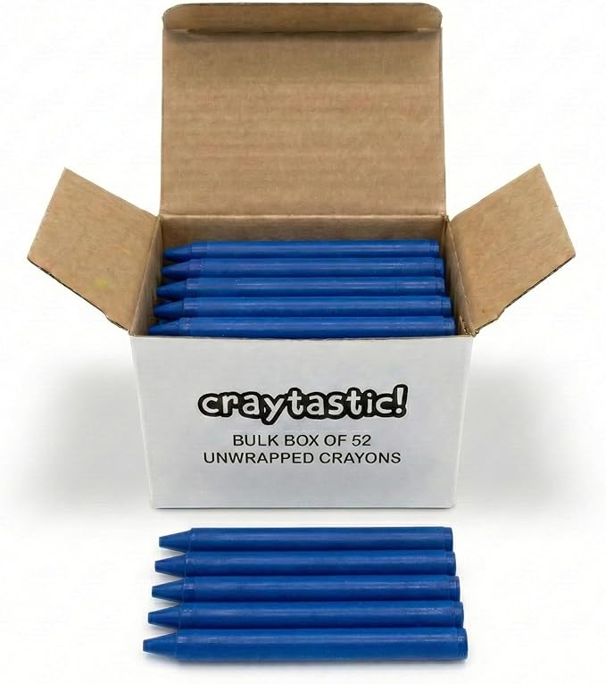 Craytastic! Bulk Unwrapped Crayons Box of 52 (Blue) for Crafting, Parties, Kids - Paperless Crayons, No Paper Wrapper - Safety Tested Compliant with ASTM D-4236