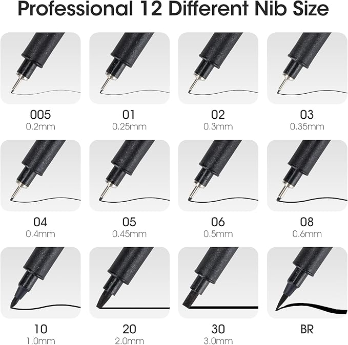 TWOHANDS Art Pens,Fineliner Ink Pens,Set of 12 Technical Drawing pen,Pigment Pen,Fine Point,Black,Waterproof,for Art Watercolor,Sketching,Anime,Manga, 902188