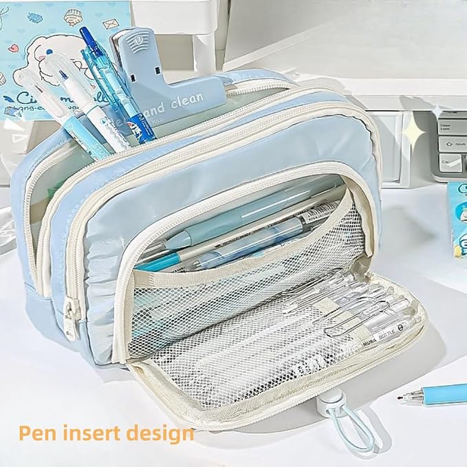 Pencil Case Big Capacity Pen Holder Large Opening Pencil Pouch Box Cute Aesthetic Drawstring Pen Case (Strawberry Pink)