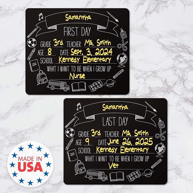 First and Last Day of School Icons Chalkboard Style Sign Set/Reusable Back to School Photo Props / 10" x 12" Elementary Grade Blackboard/Classroom Student Icon Art Signs