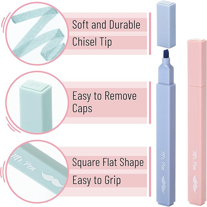 Mr. Pen- Aesthetic Highlighters No Bleed, 8 Pack, Morandi Colors, Chisel Tip, Cute Highlighters Assorted Colors for Journaling, Highlighting, Underlining, Fast Dry, Back to School Supplies