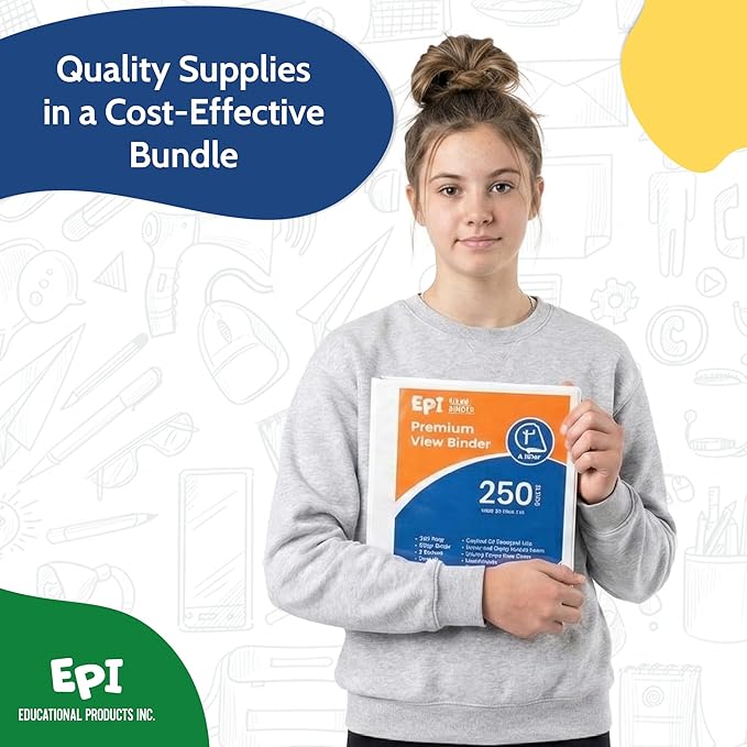 EPI Essentials Back to School Supplies for Kids 7th-12th Grade – 54 Items in Kit – High School Supply Packs – College-Ruled Bundle with Folders & Binders – Suitable for Homeschooling