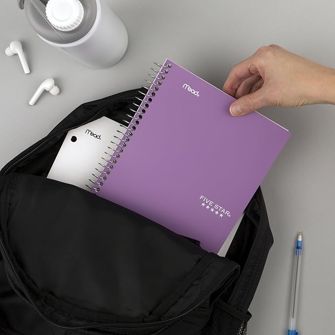 Five Star Spiral Notebook,2 Subject,College Ruled Paper,6" x 9-1/2",80 Sheets,Fights Ink Bleed,Water Resistant Cover,Amethyst Purple (840029CF1-ECM),(Pack of 144)