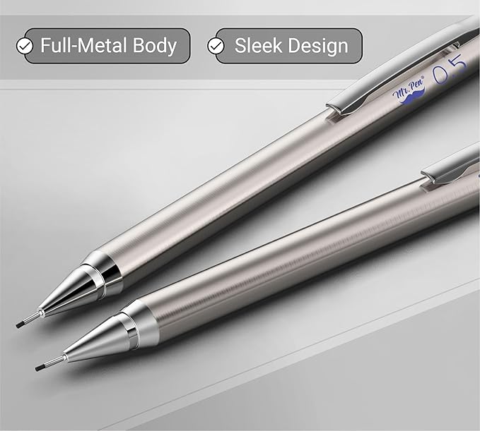 Mr. Pen- Metal Mechanical Pencil Set with Lead Refills & Erasers, 2 Pack, 0.5mm, 4x Tubes 2B Lead Refill, 4x Eraser Refills for School Supplies, Note Taking, Drawing, Sketching, Office