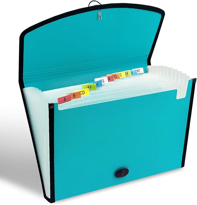 H4D 13-Pocket Accordion File Organizer with Mesh Pocket, Expanding File Folder with Tabs, Expandable Document Organizer for Home Office School, Letter Size, Teal