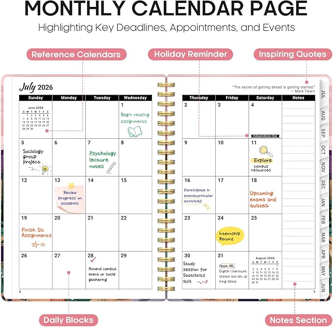 Planner 2026-2027, Academic Year Weekly and Monthly Calender Planner, from Jul 2026 - Jun 2027, Spiral Bound School Planning Book, Perfect for Teacher, Student, Women & Men, A5 (6.3" x 8.5"), Sunset Arroyo