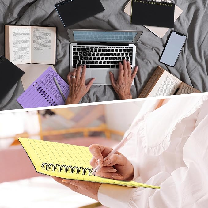Jutom 10 Pcs Small Spiral Notebook Memo Pad 3x5, Black Cover 5 Color Page