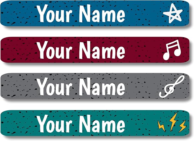 Lovable Labels Personalized Labels for Kids (120 Labels) - Waterproof Dishwasher Safe Peel and Stick Labels are Great for School Supplies Daycare Camp Bottles (Rock Star)