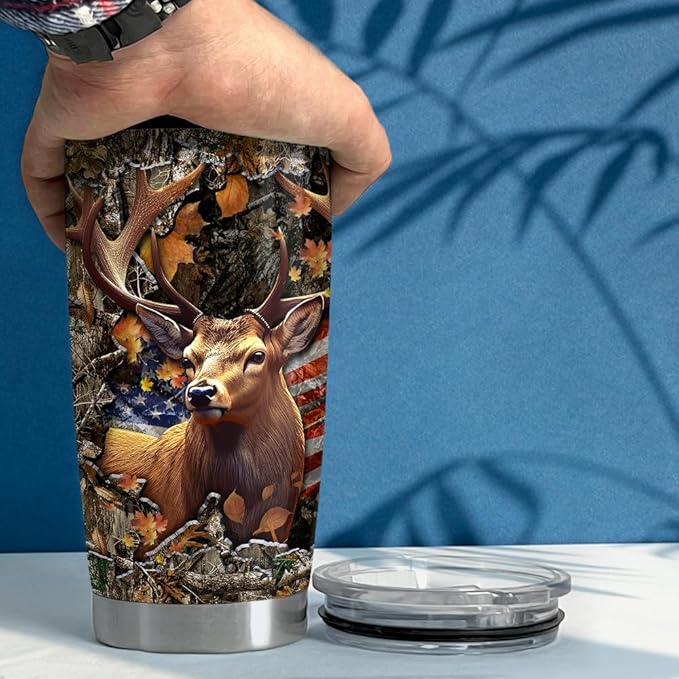 SANDJEST Deer Tumbler 20oz Stainless Steel Insulated Tumblers Coffee Travel Mug Cup Gifts for Men Gift for Birthday Christmas