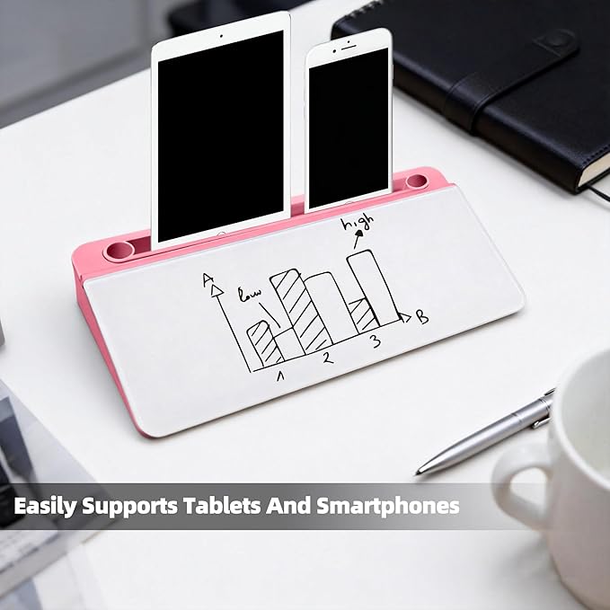 Desktop Whiteboard, Glass Dry Erase Board, Desk Board Buddy,Computer Keyboard Stand,Desk Whiteboard Organizer for Home,Office,School Supplies (Pink)