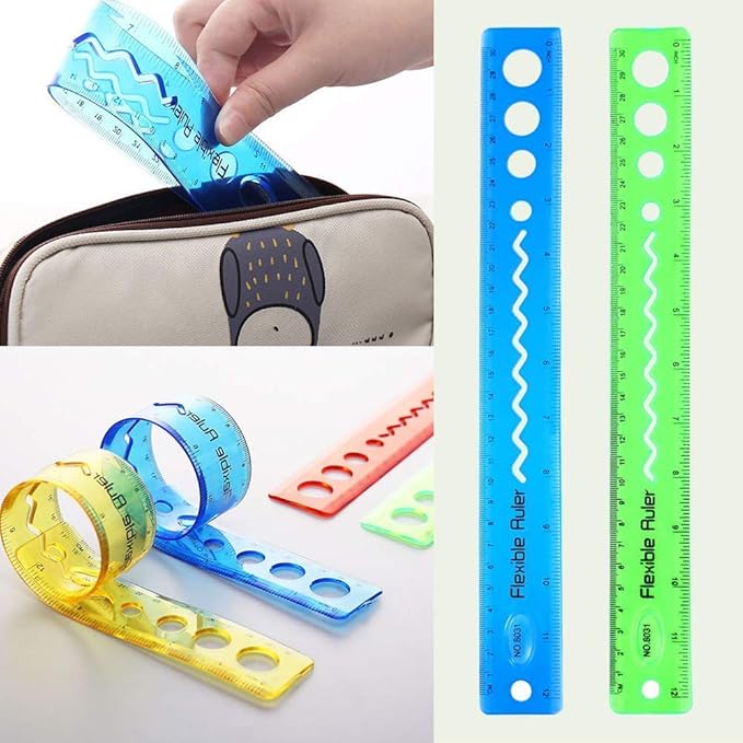 30CM/12inch Unbreakable Clear Rulers Double Scale Bendable Flexible Rubber Rulers Transparent Shatterproof Straight Plastic Ruler,8"/20CM Folding Rulers School,Classroom,Office Kids/Adults(4PCS)