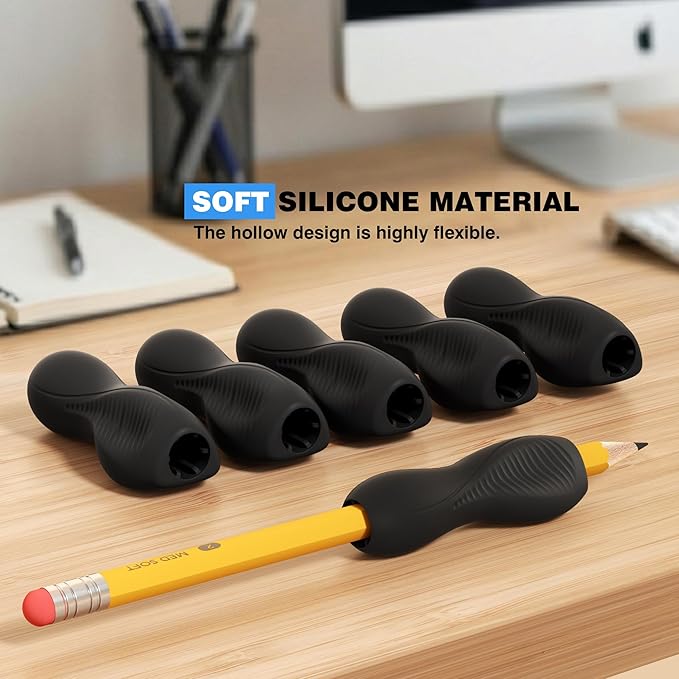 6 Pack Ergonomic Pencil Grips,Triangular Design with Finger Grooves for Children &Arthritis,Soft Non-Slip Silicone,Corrects Grip Position for Writing and Drawing,Left & Right Handed,Black