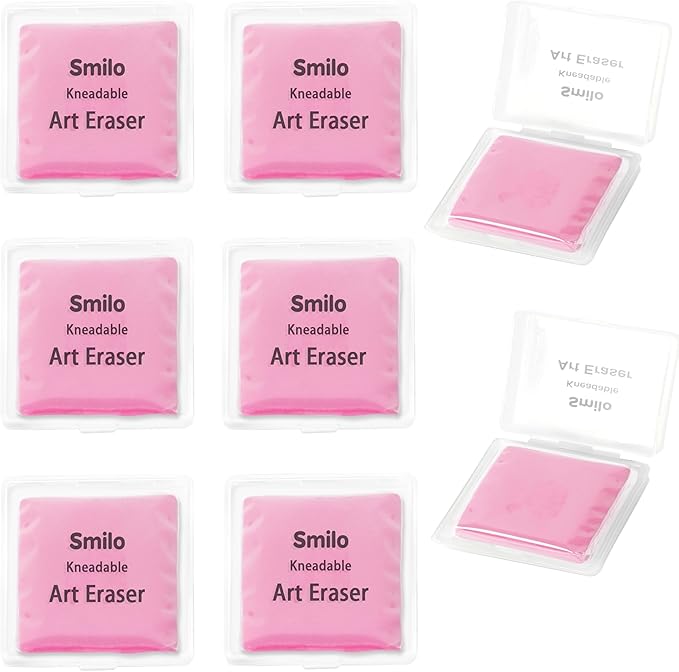 Smilo 8-Pack Pink Kneaded Erasers | Moldable & Dust-Free Putty Eraser | No Smudge Art Eraser with Case for Drawing