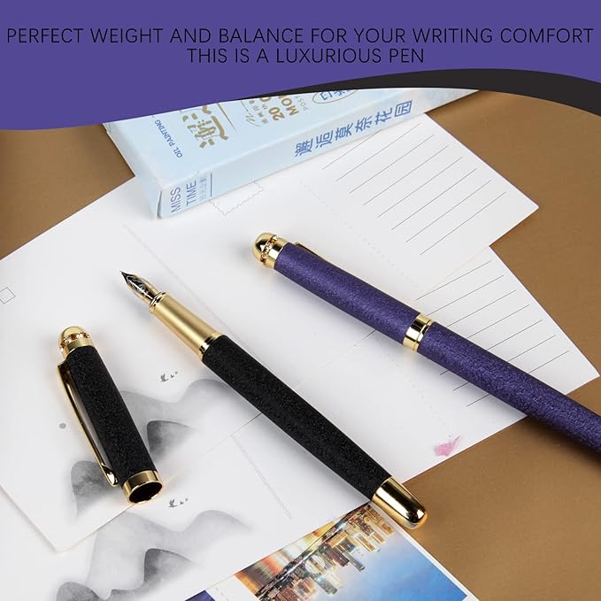 fountain pen-Multiple color styles with rhinestone,diamond inlay and frosted finish,Cute pens,Luxury pen,Office pens,Best pen set,Includes 10 Ink Cartridges and Ink Refill Converter(Silver)