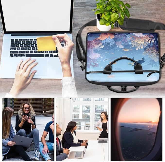 Blue Sea Turtle Laptop Sleeve Case for 13-15 inch Computer Bag Protective Laptop Handle Bag for Women Men
