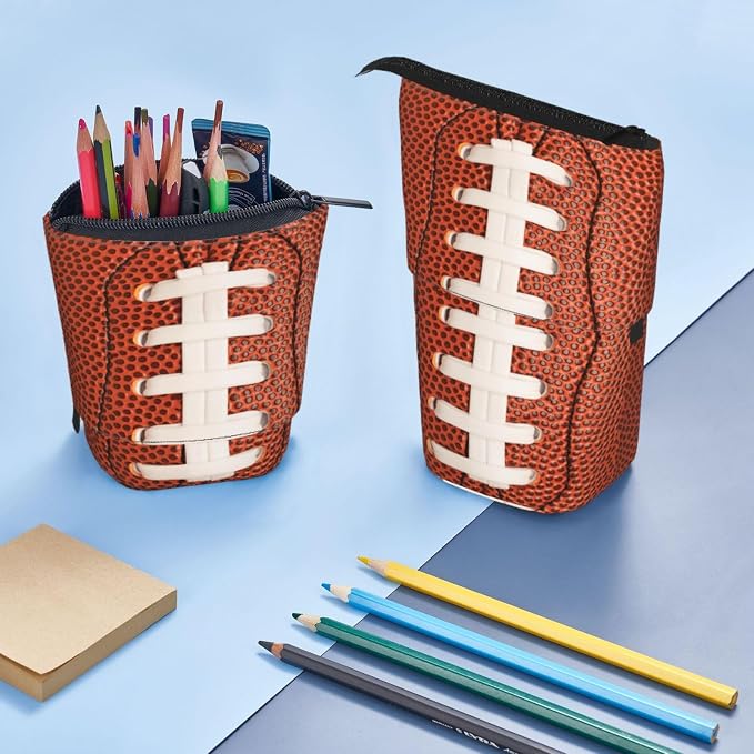 Football Kids Standing Pencil Case Girls Boys Telescopic Stationary Pouch with Zipper Large Capacity Stand up Pen Bag Portable Makeup Holder for Children School Students Office Supplies