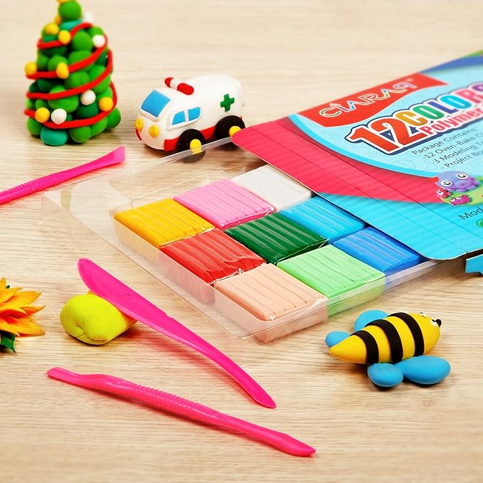 CiaraQ Polymer Clay Kit, Mini Modeling Clay Set for Kids/Beginners/Artist, 12 Colors