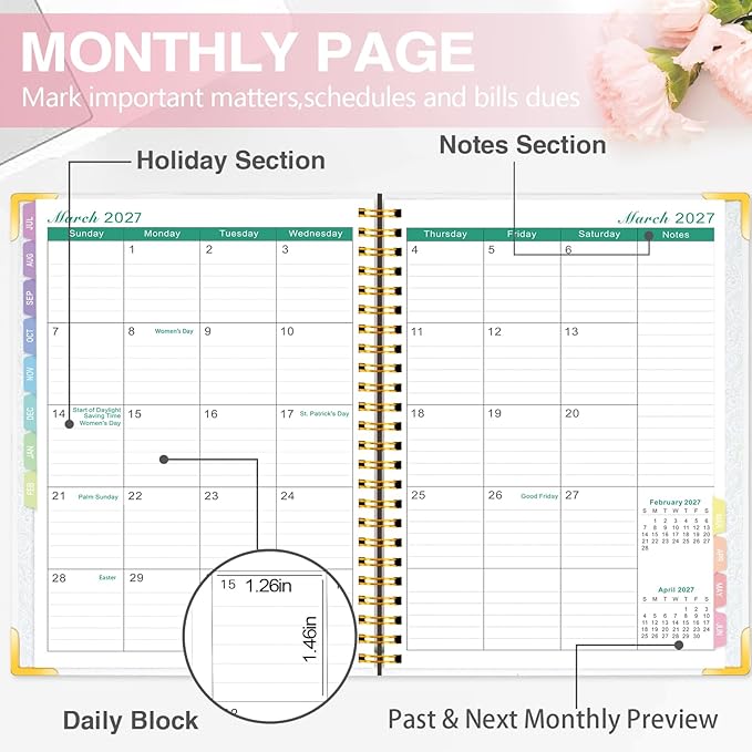 GuassLee 2026-2027 A5 Planner – Weekly & Monthly Planner Organizer Jul 2026 - Jun 2027, Abstract Floral Daily Agenda Planning Book with Hardcover, Pocket, Stickers & Tabs for Women Students Office