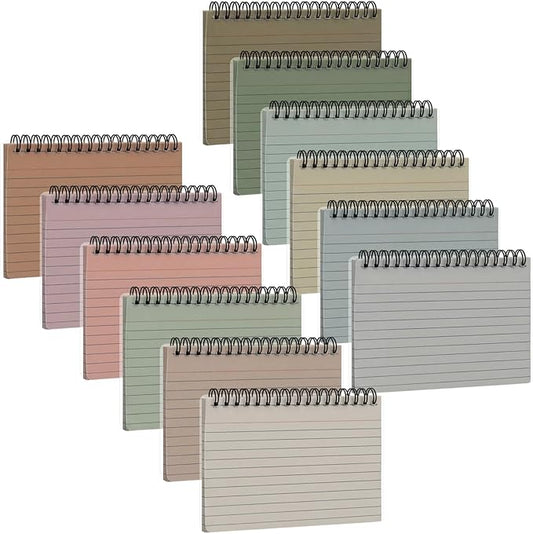 12 Pcs Large Index Cards with Ring Set 4x6 Colored Ruled Notecards with Waterproof Covers Spiral Flashcards for Studying, Learning, College, School, Office, Home Supplies (Morandi)