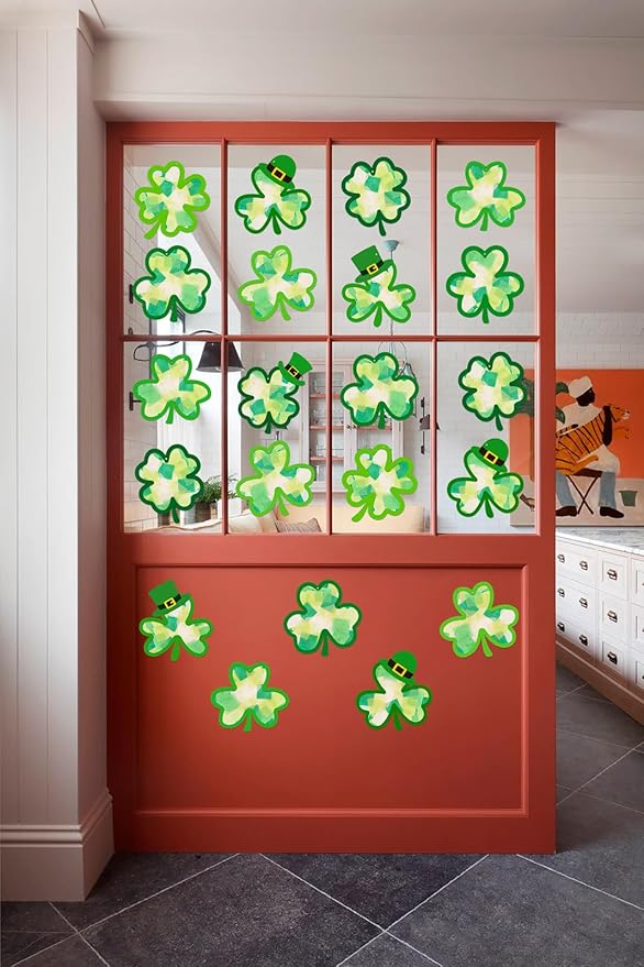 40PCS St. Patricks Day Crafts Bulk: Paper Shamrock Suncatchers, Saint Patrick's DIY Kits, Window Stained Glass Effect Art Supplies(Green)
