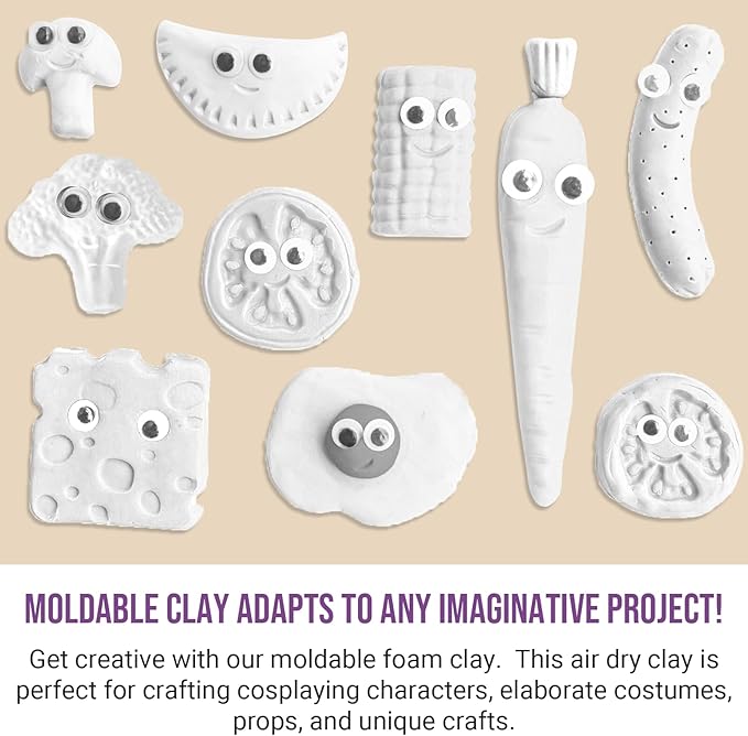 CALPALMY Air Dry Foam Clay (36 Pack), 360g White Moldable Soft Clay for Kids Gifts Partty and School Project Supplies, Perfect for Crafting Cosplay and Artistic Projects