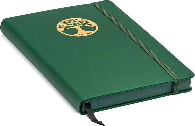 EVERLINEA 5.6” x 8.3” Embossed Tree A5 Hardcover Notebook, 240 Lined Pages, Forest Green