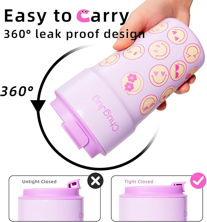 16 oz Travel Coffee Mug with Ceramic Coating, Leak-Proof Vacuum Insulated Coffee Tumbler with Lid, Reusable Double Wall Stainless Steel Travel Cup for Hot& Cold Drinks (Pink)