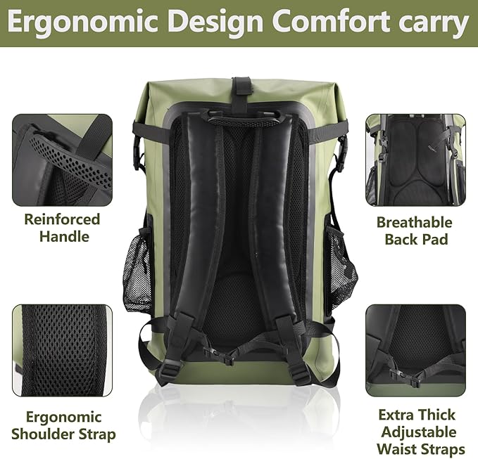 Pimoys Waterproof Backpack, 40L Heavy Duty Dry Bag Backpack, Roll-Top Hiking Travel Backpack, Heavy Duty Floating Waterproof Bag for Kayaking, Hiking, Rafting, Camping, Boating- Men/Women
